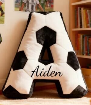 Aiden Letter A Soccer Ball Printed Letter Pillow World Cup Theme